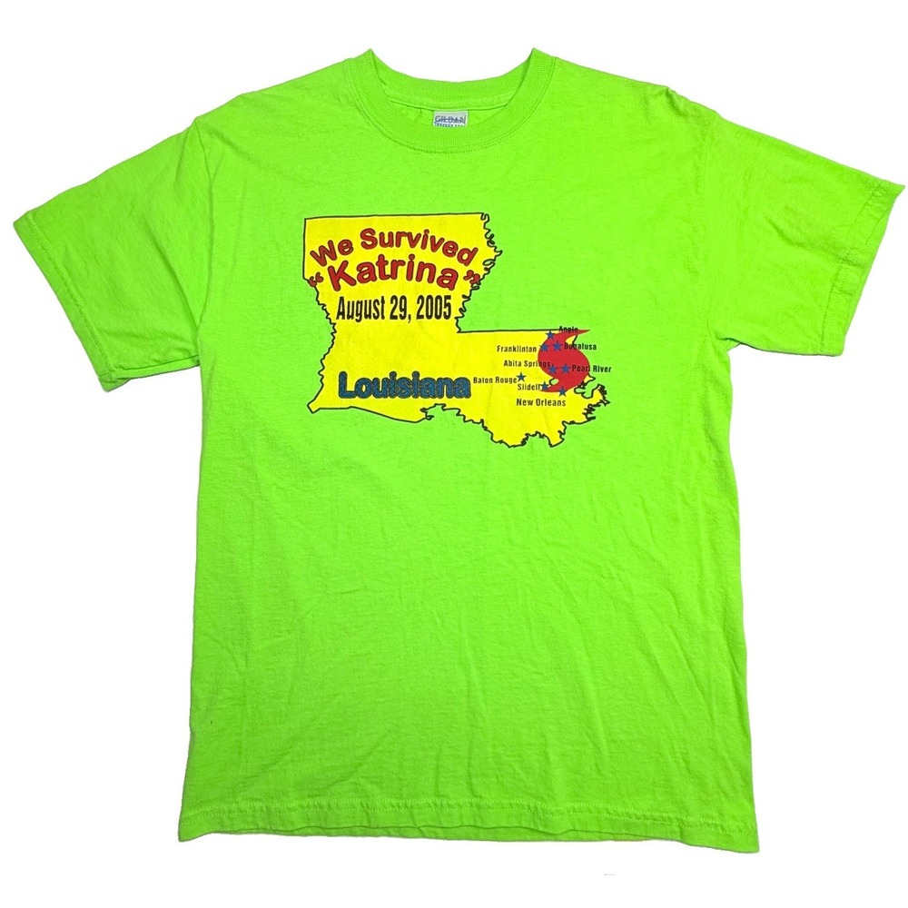 Vintage 2005 Hurricane Katrina We Survived Louisiana T-Shirt Men's M Green